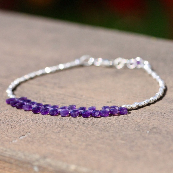Handcrafted Natural Amethyst Bracelet Sterling Silver Karen Hill Tribe Beads - Picture 5 of 6
